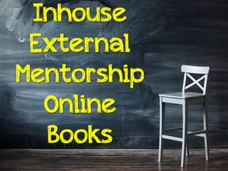 Inhouse
External
Mentorship
Online
Books
 