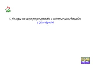 O rio segue seu curso porque aprendeu a contornar seus obstaculos.
                          ( César Romão)
 