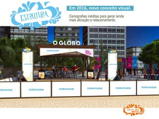 Em 2016, novo conceito visual.
Cenografias inéditas para gerar ainda
mais ativação e relacionamento.
 