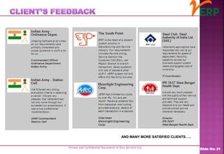 Private and Confidential Documents of Ilico Services Ltd.
Slide No: 21
AND MANY MORE SATISFIED CLIENTS…..
 