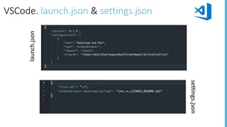 VSCode.	launch.json	& settings.json
launch.json
settings.json
 