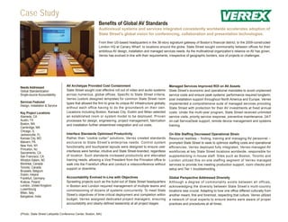 Case Study
                                                          Benefits of Global AV Standards
                                                          Audiovisual systems and services integrated consistently worldwide accelerates adoption of
                                                          State Street’s global vision for conferencing, collaboration and presentation technologies.

                                                          From their US-based headquarters in the 36-story signature gateway of Boston’s financial district, to the 2009-constructed
                                                          London HQ at Canary Wharf, to locations around the globe, State Street sought commonality between offices for their
                                                          ambitious AV design, installation and managed services needs. As the multinational organization’s reliance on AV has grown,
                                                          Verrex has evolved in-line with their requirements, irrespective of geographic borders, size of projects or challenges.




                                  AV Archetype Provided Cost Containment                                       Managed Services Improved ROI on AV Assets
Needs Addressed
Global Standardization            State Street sought cost effective roll out of video and audio systems       State Street’s economic and operational mandates to avoid unplanned
Single-source Accountability      across numerous, global offices. Specific to State Street criteria,          service costs and ensure peak systems’ performance required longterm,
                                  Verrex custom designed templates for common State Street room                post installation support throughout North America and Europe. Verrex
Services Featured                 types that allowed the firm to grow its unique AV infrastructure globally,   implemented a comprehensive suite of managed services providing
Design, Installation & Service
                                  without each office having to do the groundwork on their own.                State Street with protection for their AV investments at fixed annual
Key Project Locations             Locations including Boston, Kansas City, Dublin and Milan selected           costs. Under the multi-year program, State Street received unlimited
Alameda, CA                       an established room or system model to be deployed. Proven                   service visits, priority service response, preventive maintenance, 24/7
Austin, TX                        processes for design, engineering, project management, fabrication           on-call ServiceDesk support, remote device management and systems
Boston, MA                        and installation further streamlined integration and cut costs.              training.
Cambridge, MA
Chicago, IL
Jacksonville, FL                  Interface Standards Optimized Productivity                                   On-Site Staffing Decreased Operational Strain
Kansas City, MO                   Rather than “cookie cutter” solutions, Verrex created standards              Resource realities – finding, training and managing AV personnel –
Malvern, PA                       exclusive to State Street’s enterprise needs. Control system                 prompted State Street to seek to optimize staffing costs and operational
New York, NY                      functionality and touchpanel layouts were designed to ensure user            efficiencies. Verrex deployed fully integrated, Verrex-managed AV
Princeton, NJ
                                  interfaces were familiar, intuitive and State Street-branded, regardless     workforces at key State Street locations worldwide, responsible for
Sacramento, CA
San Francisco, CA                 of location. Such standards increased productivity and alleviated            supplementing in-house staff. Sites such as Boston, Toronto and
Winston-Salem, NC                 training needs, allowing a Vice President from the Princeton office to       London utilized this on-site staffing segment of Verrex managed
Montreal, Canada                  walk into the Frankfurt office and conduct a videoconference without         services to provide live meeting production support, room checks and
Toronto, Canada                   support or downtime.                                                         setup and Tier 1 troubleshooting.
Brussels, Belgium
Dublin, Ireland
Frankfurt, Germany                Accountability Evolved In-Line with Objectives                               Global Perspective Addressed Diversity
Krakow, Poland                    Sprawling projects such as the build-out of State Street headquarters        Although a degree of commonality exists between all offices,
London, United Kingdom            in Boston and London required management of multiple teams and               acknowledging the diversity between State Street’s multi-country
Luxembourg                        commissioning of dozens of systems concurrently. To meet State               locations was crucial. Adapting to how one office differed culturally from
Milan, Italy
                                  Street’s objectives of time-critical deployment and completion within        another meant, first and foremost, respecting that culture. Verrex utilized
Bangalore, India
                                  budget, Verrex assigned dedicated project managers, ensuring                 a network of local experts to ensure teams were aware of proper
                                  accountability and clearly-defined leadership at all project stages.         practices and procedures at all times.


(Photo: State Street Lafayette Conference Center, Boston, MA)
 