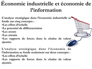 Économie industrielle et économie
de l’information
L’analyse stratégique dans l’économie industrielle
se fonde sur cinq co...