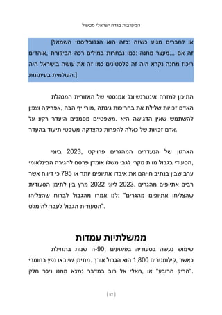 ‫מכשול‬ ‫ישראלי‬ ‫בגדה‬ ‫המערבית‬
[ 87 ]
[‫השמאל‬ ‫הגלובליסטי‬ ‫הוא‬ ‫כזה‬: ‫כשזה‬ ‫מגיע‬ ‫לחברים‬ ‫או‬
‫אוהדים‬, ‫הביקורת‬ ‫רכה‬ ‫במילים‬ ‫נבחרות‬ ‫כמו‬: ‫מחנה‬ ‫מעצר‬... ‫אם‬ ‫זה‬
‫היה‬ ‫בישראל‬ ‫עושה‬ ‫את‬ ‫זה‬ ‫כמו‬ ‫פלסטינים‬ ‫זה‬ ‫היה‬ ‫נקרא‬ ‫מחנה‬ ‫ריכוז‬
‫בעיתונות‬ ‫העולמית‬.]
‫המנהלת‬ ‫האזורית‬ ‫של‬ ‫אמנסטי‬ ‫אינטרנשיונל‬ ‫למזרח‬ ‫התיכון‬
‫וצפון‬ ‫אפריקה‬, ‫הבה‬ ‫מוריייף‬, ‫גינתה‬ ‫בחריפות‬ ‫את‬ ‫שלילת‬ ‫זכויות‬ ‫האדם‬
‫על‬ ‫רקע‬ ‫היעדר‬ ‫מסמכים‬ ‫משפטיים‬. ‫היא‬ ‫הדגישה‬ ‫שאין‬ ‫להשתמש‬
‫בהעדר‬ ‫תיעוד‬ ‫משפטי‬ ‫כהצדקה‬ ‫להפרות‬ ‫כאלה‬ ‫של‬ ‫זכויות‬ ‫אדם‬.
‫ביוני‬ 2023, ‫פרויקט‬ ‫המהגרים‬ ‫הנעדרים‬ ‫של‬ ‫הארגון‬
‫הבינלאומי‬ ‫להגירה‬ ‫פרסם‬ ‫אומדן‬ ‫משלו‬ ‫לגבי‬ ‫מקרי‬ ‫מוות‬ ‫בגבול‬ ‫הסעודי‬,
‫אשר‬ ‫דיווח‬ ‫כי‬ 795 ‫או‬ ‫יותר‬ ‫אתיופים‬ ‫איבדו‬ ‫את‬ ‫חייהם‬ ‫בנתיב‬ ‫שבין‬ ‫ערב‬
‫הסעודית‬ ‫לתימן‬ ‫בין‬ ‫מרץ‬ 2022 ‫ליוני‬ 2023. ‫מהגרים‬ ‫אתיופים‬ ‫רבים‬
‫שהצליחו‬ ‫לברוח‬ ‫מהגבול‬ ‫אמרו‬ ‫לנו‬: "‫מהגרים‬ ‫אתיופים‬ ‫שהצליחו‬
‫להימלט‬ ‫לעבר‬ ‫הגבול‬ ‫"הסעודית‬.
‫עמדות‬ ‫ממשלתיות‬
‫בתחילת‬ ‫שנות‬ ‫ה‬-90, ‫בפיגועים‬ ‫בסעודיה‬ ‫נעשה‬ ‫שימוש‬
‫בחומרי‬ ‫נפץ‬ ‫שיובאו‬ ‫מתימן‬. ‫אורך‬ ‫הגבול‬ ‫הוא‬ 1,800 ‫קילומטרים‬, ‫כאשר‬
‫חלק‬ ‫ניכר‬ ‫ממנו‬ ‫נמצא‬ ‫במדבר‬ ‫רוב‬ ‫אל‬ ‫חאלי‬, ‫או‬ "‫הרובע‬ ‫"הריק‬.
 