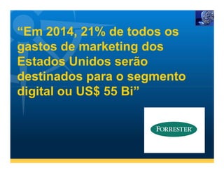 “Em 2014, 21% de todos os
gastos de marketing dos
Estados Unidos serão
destinados para o segmento
digital ou US$ 55 Bi”
 
