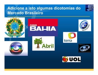 Adicione a isto algumas dicotomias do
Mercado Brasileiro
 