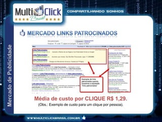 Média de custo por CLIQUE R$ 1,29.
 (Obs.: Exemplo de custo para um clique por pessoa).
 