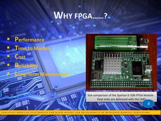 WHY FPGA……?
 Performance
 Time to Market
 Cost
 Reliability
 Long-Term Maintenance
Size comparison of the Spartan 6 U...