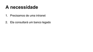 1. Precisamos de uma intranet
2. Ela consultará um banco legado
A necessidade
 