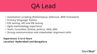 Techknowledgy 2.0 : Hiring for Quality Engineer roles | PPTX
