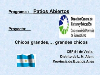 Programa :  Patios Abiertos Proyecto:  Chicos grandes,… grandes chicos CEF 51 de Vedia,  Distrito de L. N. Alem, Provincia de Buenos Aires 