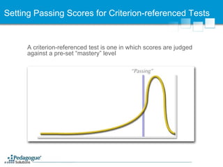 Setting Passing Scores for Criterion-referenced Tests A criterion-referenced test is one in which scores are judged against a pre-set “mastery” level 