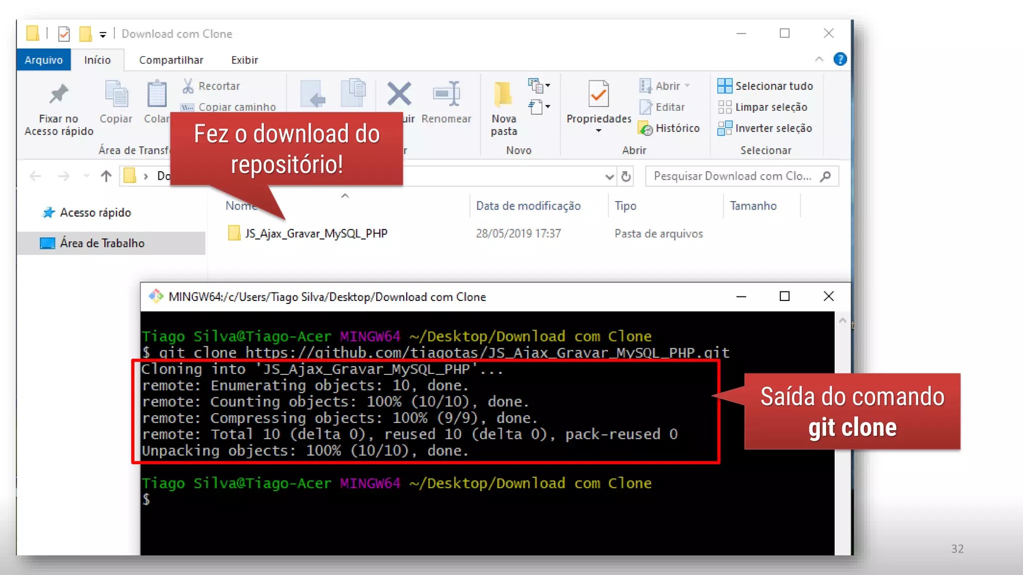www.tiago.blog.br 32
Fez o download do
repositório!
Saída do comando
git clone
 