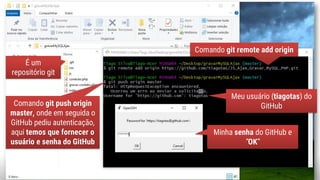 www.tiago.blog.br 25
É um
repositório git
Comando git remote add origin
Meu usuário (tiagotas) do
GitHubComando git push origin
master, onde em seguida o
GitHub pediu autenticação,
aqui temos que fornecer o
usuário e senha do GitHub
Minha senha do GitHub e
“OK”
 
