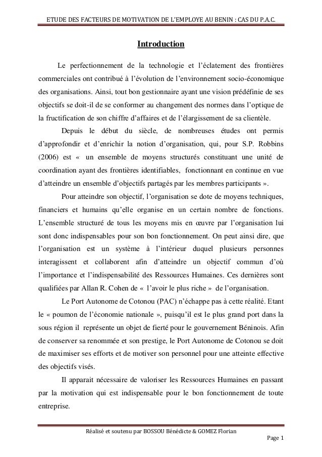 Facteurs de motivation de l'employé béninois: Cas du Port 