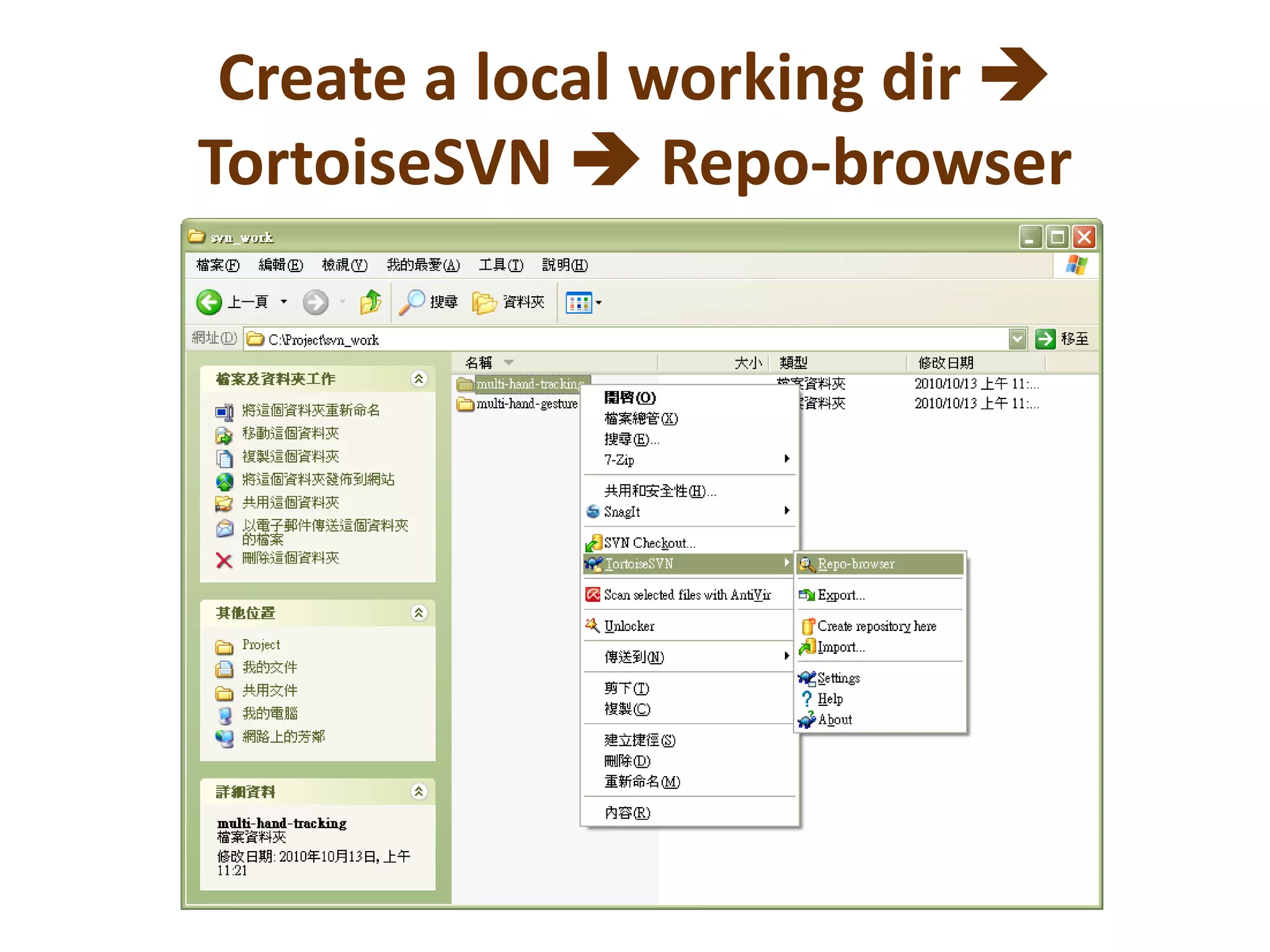 Create a local working dir TortoiseSVN Repo-browser