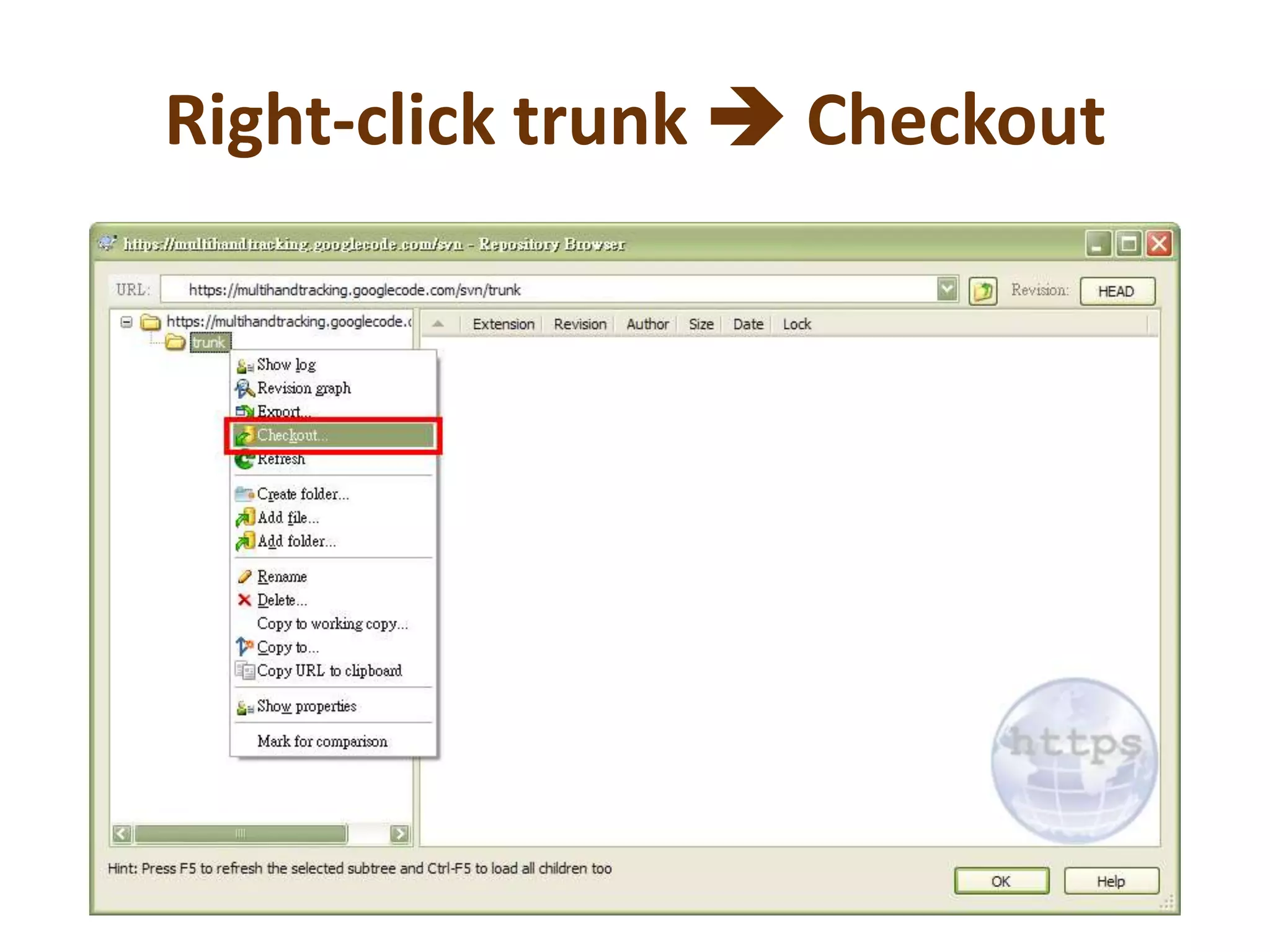 Right-click trunk Checkout