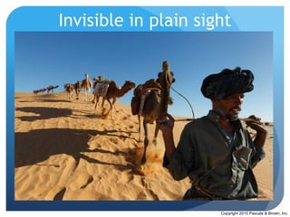 Invisible in plain sight




                               National Geographic




                      Copyright 2010 Pascale & Brown, Inc.
 