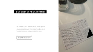 Que de surprises à l’ESP ... surtout lors des DST. C’est soit blanc, soit
noir : on ressort souvent avec la certitude d’un rattage... Mais les
ressentis sont parfois trompeurs. La prof m’a remis ma meilleure note en
stratégie de communication ! Keep going and believing in yourself !
BE YO ND E XP EC TAT I O NS !
C L O H E M E N S I O N
 