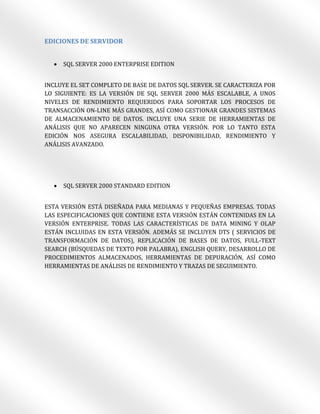 Versiones De Sql Versiones de sql | PDF