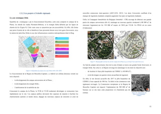  
	
  
15	
  
1.3.2. Les projets à l’échelle régionale
La zone stratégique Delta
Qualifiée de « stratégique » par le Gouvernement bruxellois, cette zone comporte le campus de la
Plaine, les abords du viaduc Hermann-Debroux, et le triangle Delta délimité par les lignes de
chemin de fer (Figure 8). Cette vaste zone se caractérise par son accessibilité. En effet, elle forme
une porte d’entrée de la ville et bénéficie d’une proximité directe avec trois gares ferroviaires, avec
la station de métro/bus Delta et avec des infrastructures routières métropolitaines dont le Ring.
Figure 8 : Répartition des projets de la zone Delta (ADT-ATO, 2015)
Le Gouvernement de la Région de Bruxelles-Capitale y a élaboré un schéma directeur orienté sur
trois objectifs :
-­‐ le développement du campus universitaire de la Plaine ;
-­‐ le développement du triangle Delta ;
-­‐ l’amélioration de la mobilité du site.
Concernant le campus de la Plaine, la VUB et l’ULB souhaitent développer et restructurer leur
implantation sur le site. Les espaces publics devraient être repensés de manière à faciliter les
cheminements (piétons et modes doux), dégager de nouveaux espaces de rencontre et créer de
nouvelles connexions inter-quartiers (ADT-ATO, 2015). Les deux Universités souffrant d’un
manque de logements étudiants comptent augmenter leur parc en logements étudiants.
Enfin, la Compagnie Immobilière de Belgique (Immobel - CIB) envisage de déboiser une grande
partie du campus universitaire afin d’y aménager un nouveau quartier résidentiel (100 000 m2
de
nouveaux logements) sur les 150 000 m2
acquis en 2010 par l’ULB. Un PPAS est en cours
d’élaboration
Figure 9 : Photographie aérienne du sud du Campus de la Plaine (à g.) et Projet Universalis Park (à d.)
Au Sud du campus universitaire, hors de la zone d’étude se trouve une grande friche ferroviaire, le
triangle Delta. Sur celui-ci, la Région envisage de réaménager le site dont les objectifs sont :
-­‐ de localiser le futur pôle hospitalier du CHIREC (± 80 000 m2
) ;
-­‐ et de développer un quartier mixte accueillant du logement.
En effet, le site devrait accueillir dès 2017 le pôle hospitalier du
CHIREC d’une capacité de 500 lits. Un hôtel et des commerces sont
également envisagés. La Commission européenne et la Région de
Bruxelles Capitale ont négocié l’implantation du 200 000 m2
de
bureaux sur ce site mais cette proposition n’a finalement pas été
retenue. Figure 10 : Implantation du
futur centre hospitalier
CHIREC
 