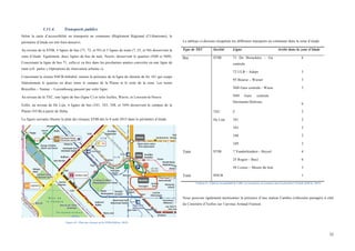  
	
  
52	
  
1.11.4. Transports publics
Selon la carte d’accessibilité en transports en commune (Règlement Régional d’Urbanisme), le
périmètre d’étude est très bien desservi.
Au niveau de la STIB, 4 lignes de bus (71, 72, et 95) et 3 lignes de tram (7, 25, et 94) desservent la
zone d’étude. Egalement, deux lignes de bus de nuit, Noctis, desservent le quartier (N08 et N09).
Concernant la ligne de bus 71, celle-ci va être dans les prochaines années convertie en une ligne de
tram (cfr. partie « Opérations de rénovation urbaine »).
Concernant le réseau SNCB-Infrabel, notons la présence de la ligne de chemin de fer 161 qui coupe
littéralement le quartier en deux entre le campus de la Plaine et le reste de la zone. Les trains
Bruxelles – Namur – Luxembourg passent par cette ligne.
Au niveau de la TEC, une ligne de bus (ligne C) et relie Ixelles, Wavre, et Louvain-la-Neuve.
Enfin, au niveau de De Lijn, 4 lignes de bus (341, 343, 348, et 349) desservent le campus de la
Plaine (VUB) à partir de Delta.
La figure suivante illustre le plan des réseaux STIB dès le 8 août 2015 dans le périmètre d’étude.
Figure 42 : Plan des réseaux de la STIB (Stib.be, 2015)
	
  
Le tableau ci-dessous récapitule les différents transports en commune dans la zone d’étude.
Type de TEC Société Ligne Arrêts dans la zone d’étude
Bus STIB 71 De Brouckère – Gare
centrale
6
72 ULB – Adeps 3
95 Bourse – Wiener
N08 Gare centrale - Wiener
N09 Gare centrale –
Herrmann-Debroux
3
3
6
TEC C 2
De Lijn 341 2
343 2
Tram
Train
STIB
SNCB
348
349
7 Vanderkindere - Heysel
25 Rogier - Buyl
94 Louise – Musée du tram
2
2
4
6
3
1
Tableau 8 : Tableau récapitalitif de l'offre en transports en commun dans le périmètre d'étude (Stib.be, 2015)
Nous pouvons également mentionner la présence d’une station Cambio (véhicules partagés) à côté
du Cimetière d’Ixelles sur l’aevnue Arnaud Fraiteur.
 