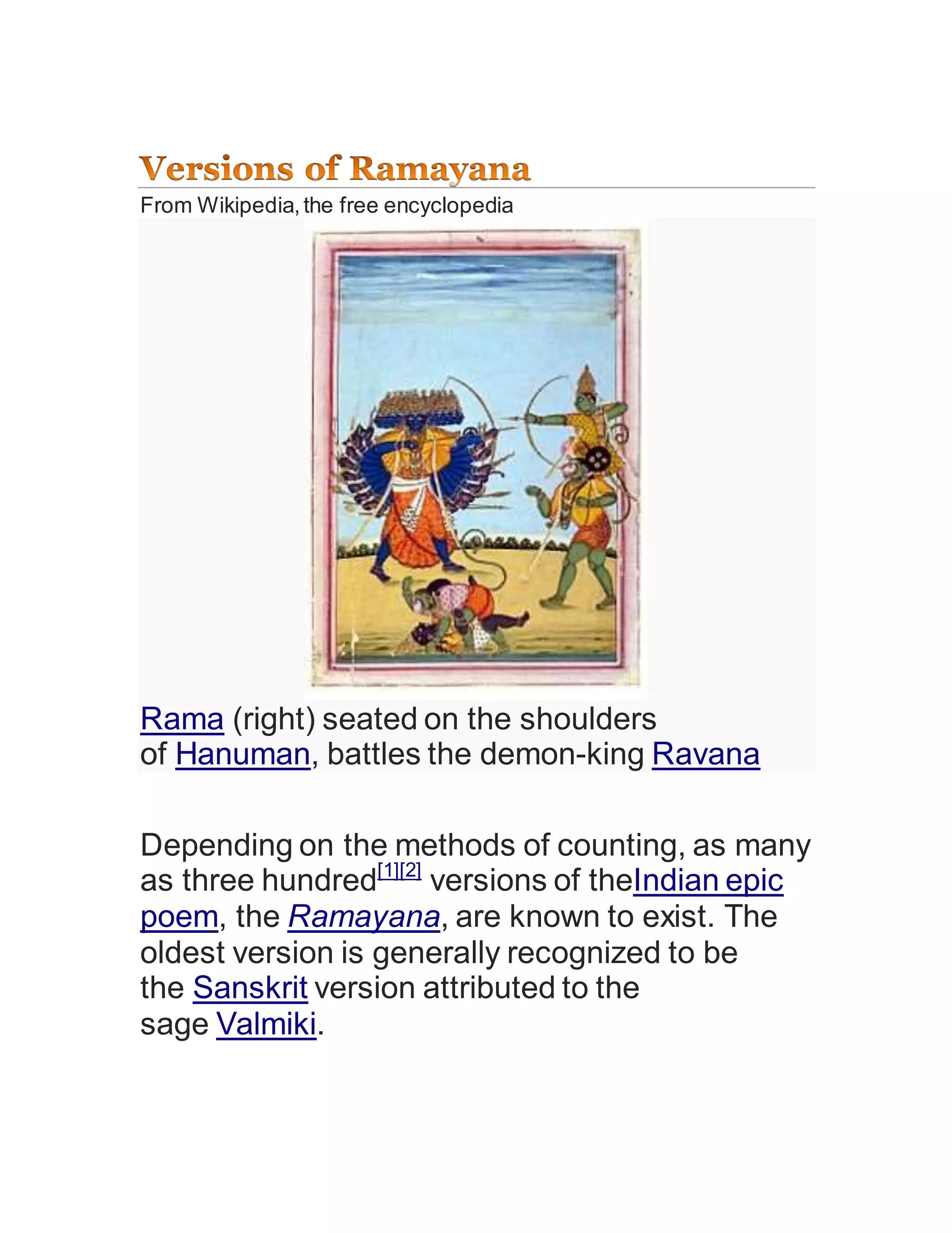Versions of ramayana | DOCX