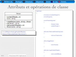 Pattern méta.   Packages   Itérations   Séquences   Archi.   Classes.   BD.


                               Anti-Patterns




                                                                                A
                                                                             Améliorer
                                                                             encore...


03/11                                        72 /88
 