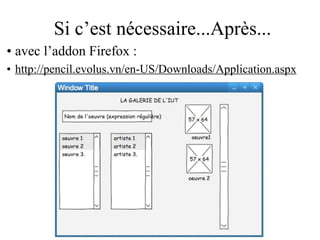 Choix d’Architecture
  Présentation



Logique applicative   Gérer les informations

                               CREATE TABLE `information` (
     Stockage                  `titre` varchar(20) NOT NULL,
                               `date` varchar(22) NOT NULL,
                      `identiﬁant` int(11) NOT NULL auto_increment,
                                PRIMARY KEY (`identiﬁant`))
 