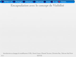 Pattern méta.   Packages   Itérations   Séquences   Archi.   Classes.   BD.


         Classes et Opérations abstraites
    Une opération/Classe abstraite apparaît en
    italique.




03/11                                        61 /88
 