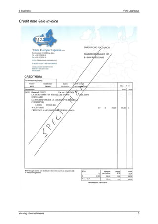 6 Business Yoni Lagneaux
Verslag observatieweek 5
Credit note Sale invoice
 