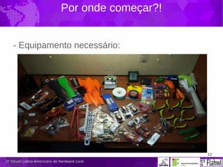 12
1º Fórum Latino-Americano de Hardware Livre1º Fórum Latino-Americano de Hardware Livre
Por onde começar?!
- Equipamento necessário: