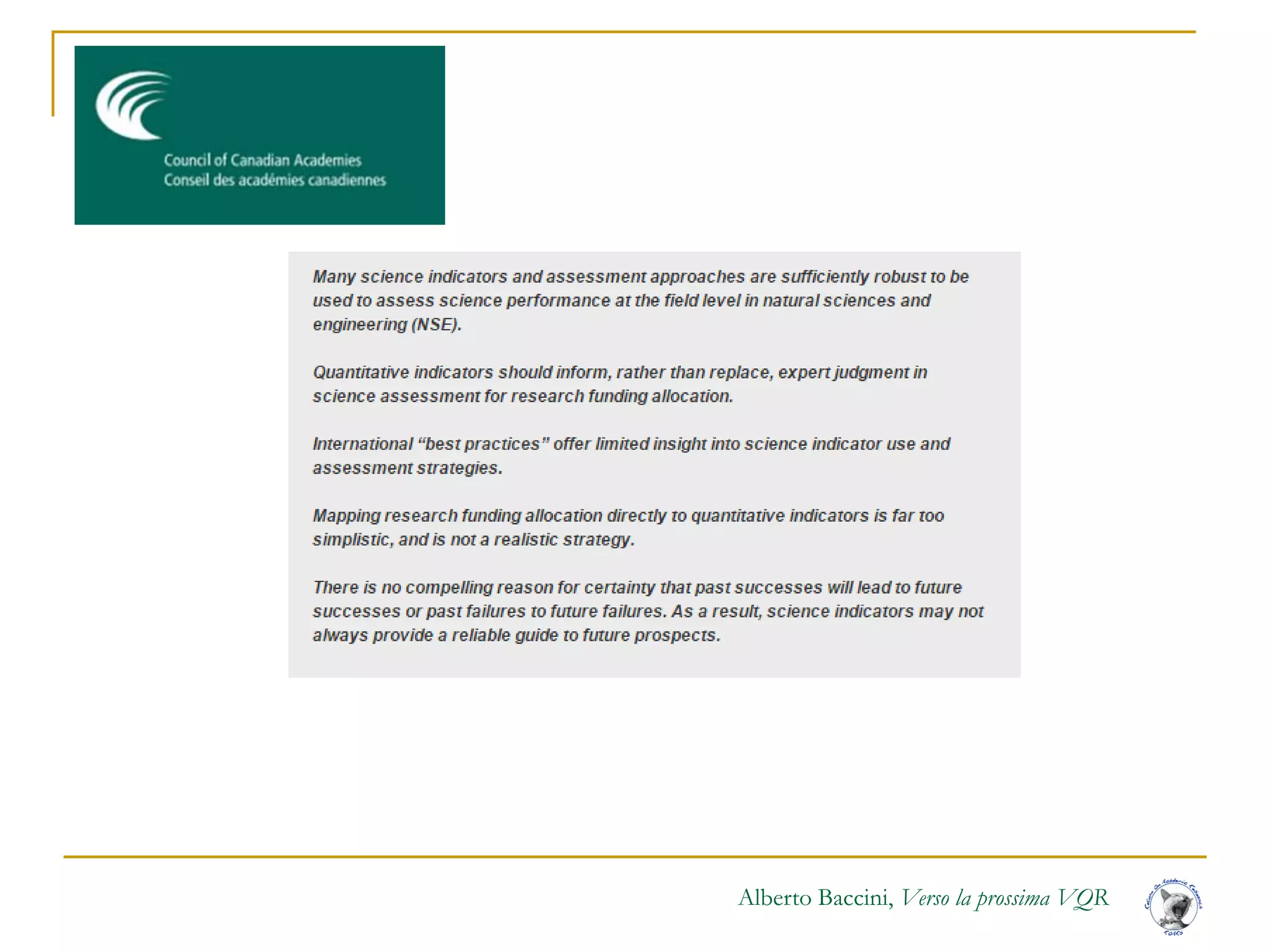 Alberto Baccini, Verso la prossima VQR
 