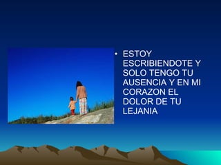 ESTOY ESCRIBIENDOTE Y SOLO TENGO TU AUSENCIA Y EN MI CORAZON EL DOLOR DE TU LEJANIA 