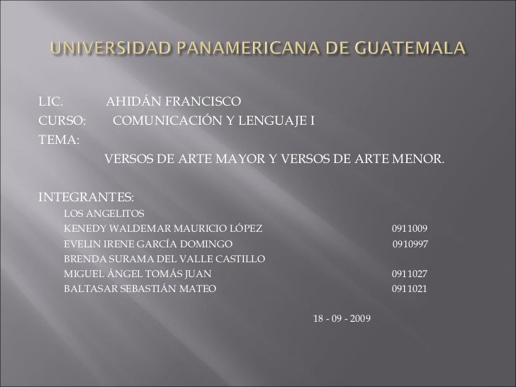 VERSOS DE ARTE MENOR Y MAYOR