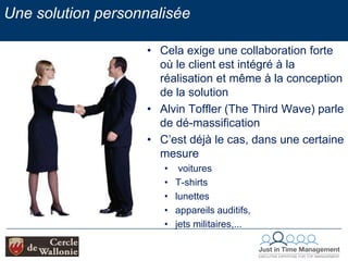 L’Influence du leanDe nombreux concepts de gestion sont issus du Lean:Just in Time Manufacturing