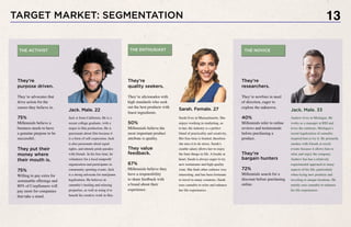 TARGET MARKET: SEGMENTATION 13
Jack is from California. He is a
recent college graduate, with a
major in film production. He is
passionate about film because it
is a form of self-expression. Jack
is also passionate about equal
rights, and attends pride parades
with friends. In his free time, he
volunteers for a local nonprofit
organization and participates in
community sporting events. Jack
is a strong advocate for marijuana
legalization. He believes in
cannabis’s healing and relaxing
properties, as well as using it to
benefit his creative work in film.
Jack. Male. 22
Sarah lives in Massachusetts. She
enjoys working in marketing, as
to her, the industry is a perfect
blend of practicality and creativity.
Her free-time is limited, therefore
she uses it to de-stress. Sarah’s
sizable salary allows her to enjoy
the finer things in life. A foodie at
heart, Sarah is always eager to try
new restaurants and high-quality
wine. She finds other cultures very
interesting, and has been fortunate
to travel to many countries. Sarah
uses cannabis to relax and enhance
her life experiences.
Sarah. Female. 27
THE ENTHUSIASTTHE ACTIVIST
They’re
purpose driven.
They’re advocates that
drive action for the
causes they believe in.
75%
Millennials believe a
business needs to have
a genuine purpose to be
successful.
They put their
money where
their mouth is.
75%
Willing to pay extra for
sustainable offerings and
80% of CorpSumers will
pay more for companies
that take a stand.
Andrew lives in Michigan. He
works as a manager at REI and
loves the outdoors. Michigan’s
recent legalization of cannabis
inspired him to try it. He primarily
smokes with friends at social
events because it allows him to
relax and enjoy the company.
Andrew has has a relatively
experimental approach to many
aspects of his life, particularly
when trying new products and
traveling to unique locations. He
mainly uses cannabis to enhance
his life experiences.
Jack. Male. 33
THE NOVICE
They’re
quality seekers.
They’re aficionados with
high standards who seek
out the best products with
finest ingredients.
50%
Millennials believe the
most important product
attribute is quality.
They value
feedback.
67%
Millennials believe they
have a responsibility
to share feedback with
a brand about their
experience.
They’re
researchers.
They’re newbies in need
of direction, eager to
explore the unknown.
40%
Millennials refer to online
reviews and testimonials
before purchasing a
product.
They’re
bargain hunters
72%
Millennials search for a
discount before purchasing
online.
 