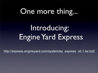 Engine Yard Express




http://express.engineyard.com/system/ey_express_v0.1.tar.bz2