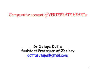 Comparative account of VERTEBRATE HEARTs
Dr Sutapa Datta
Assistant Professor of Zoology
dattasutapa@gmail.com
1
 