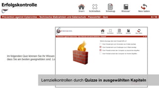 Lernzielkontrollen durch Quizze in ausgewählten Kapiteln
Erfolgskontrolle
 