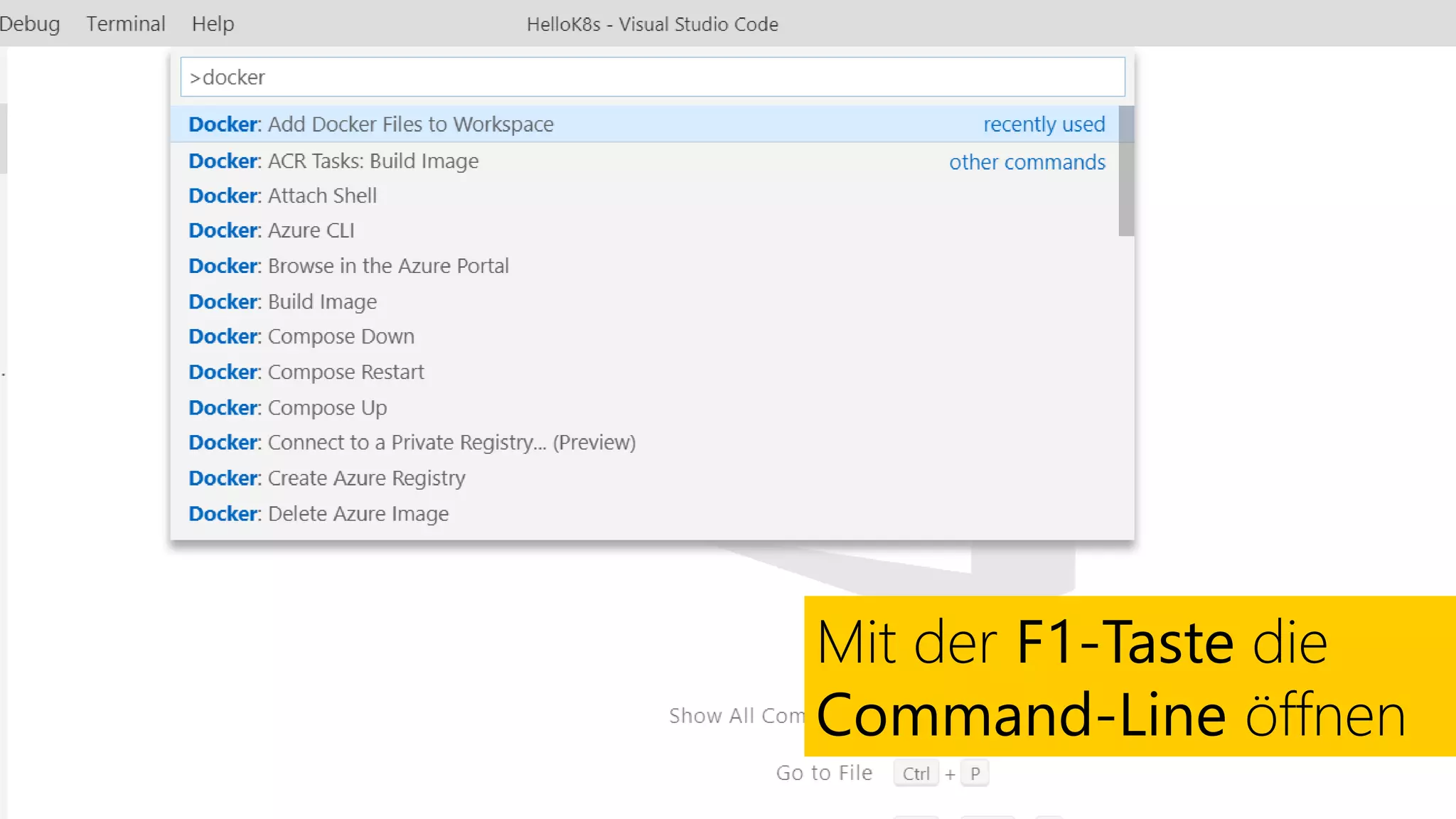Mit der F1-Taste die
Command-Line öffnen
 