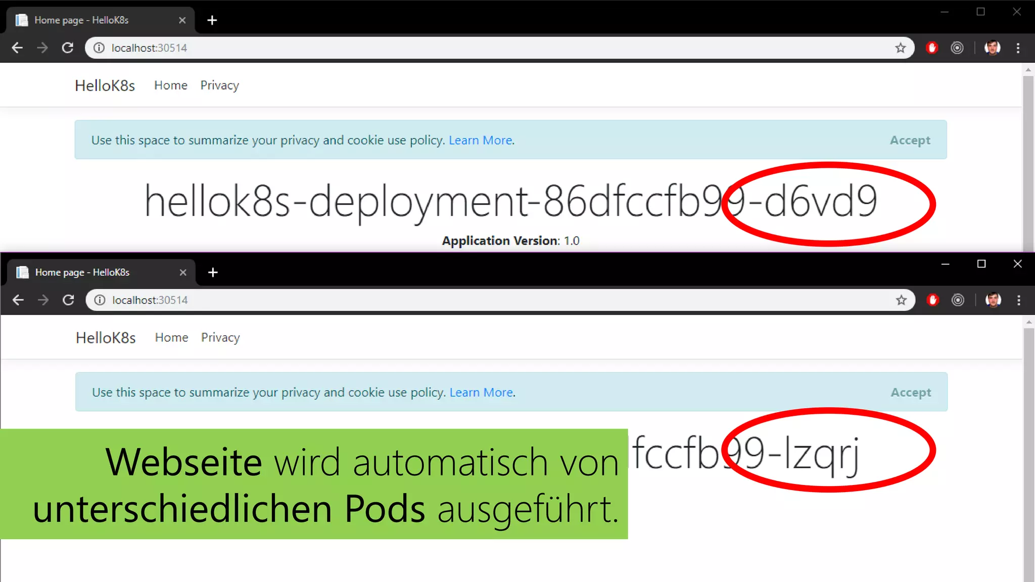Webseite wird automatisch von
unterschiedlichen Pods ausgeführt.
 