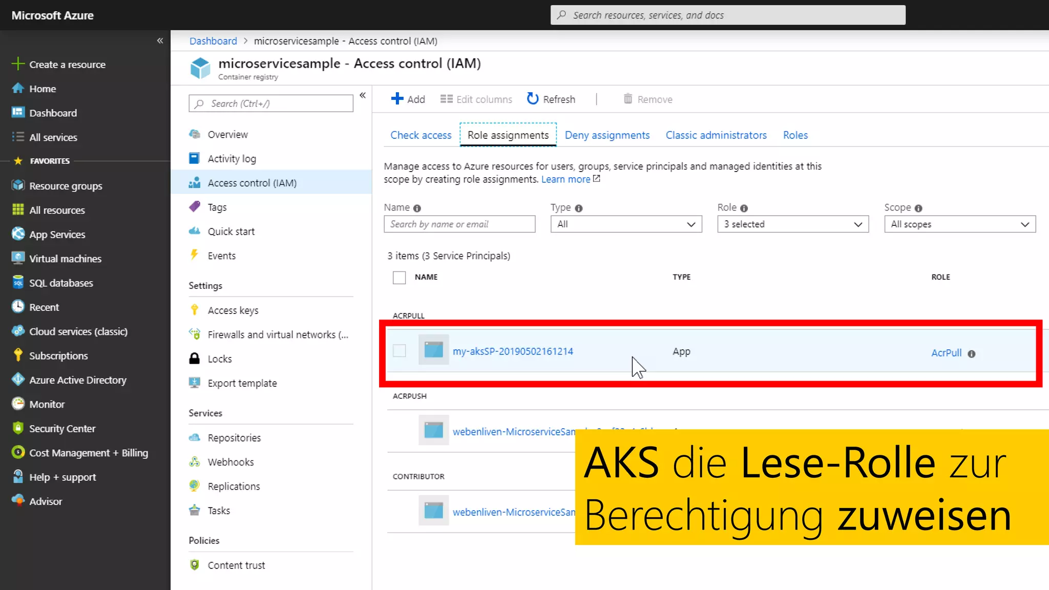 AKS die Lese-Rolle zur
Berechtigung zuweisen
 