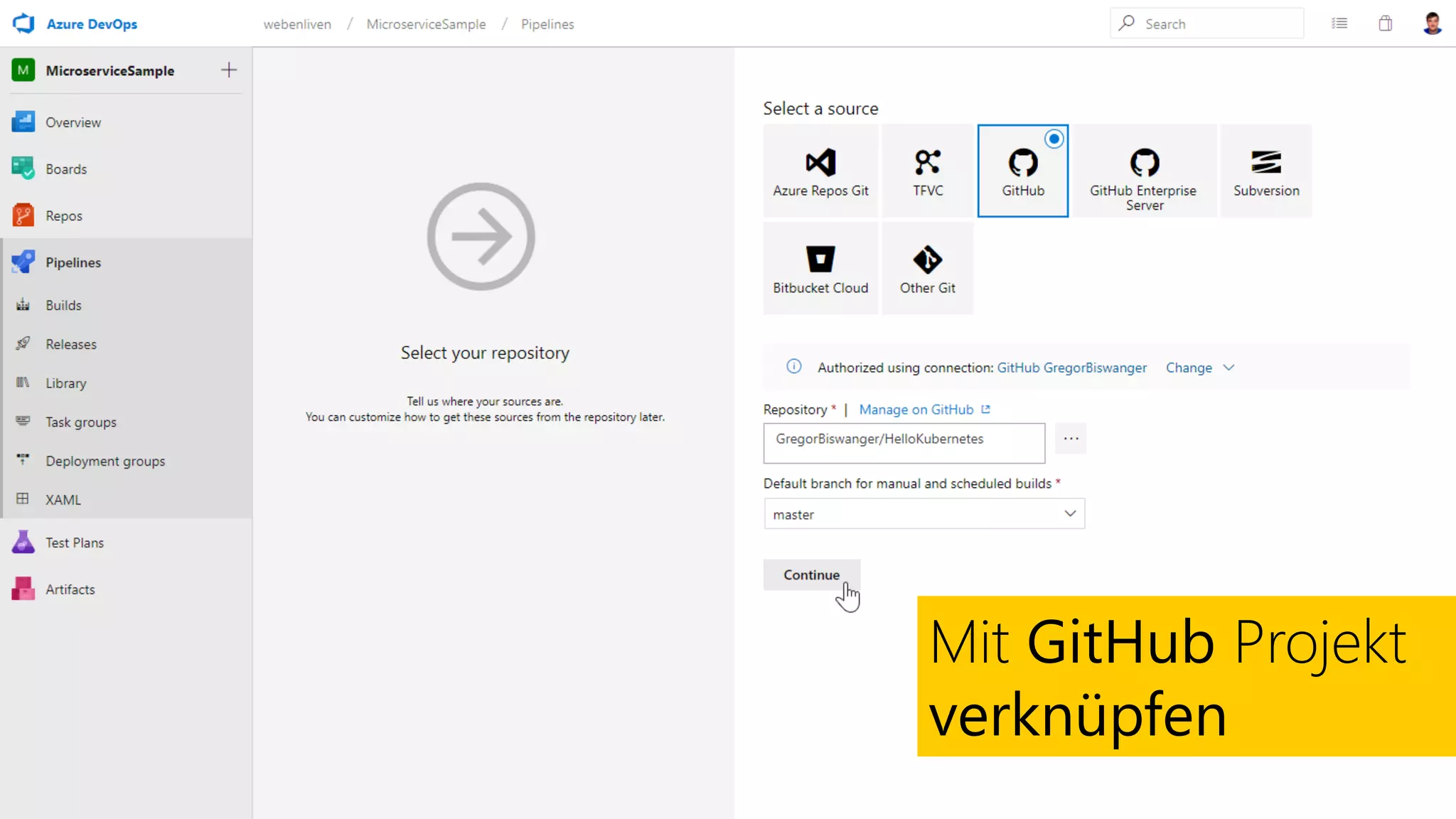 Mit GitHub Projekt
verknüpfen
 