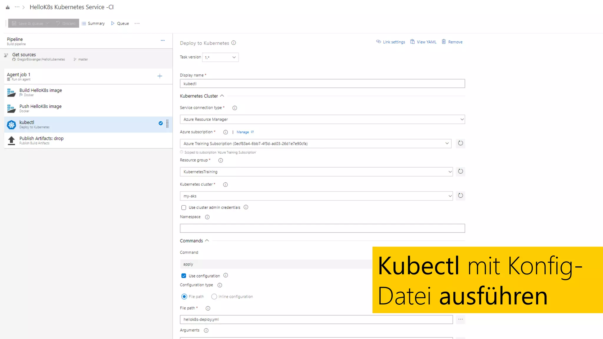 Kubectl mit Konfig-
Datei ausführen
 