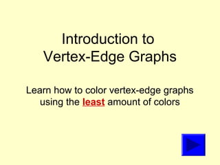 Introduction to
   Vertex-Edge Graphs

Learn how to color vertex-edge graphs
   using the least amount of colors
 