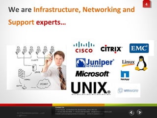 44
We are Infrastructure, Networking and
Support experts…




                                    Contact Us
                                    Vertex House, 15 Wickham Rd, Beckenham, Kent BR3 5JS
                                    T: +44 (0) 208 464 8000 F: +44 (0) 208 464 8001 info@vertex-it-solutions.com
  An IT Recruitment partner …with   linkedin.com/company/vertex-it-solutions vertex-it-solutions.com
  a difference
 