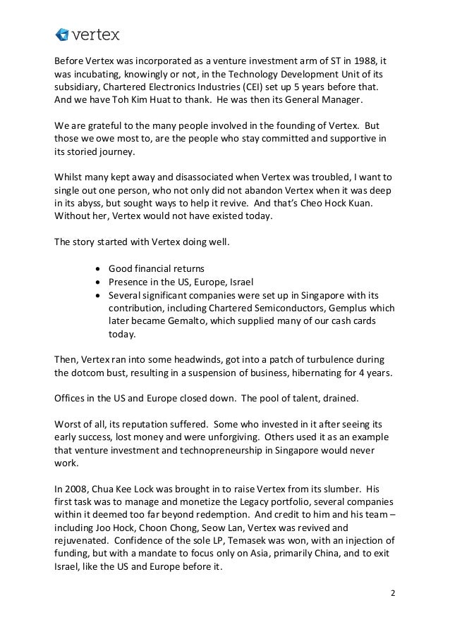 Vertex 30th Anniversary Gala Dinner Chairman Speech