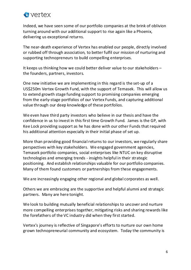 Vertex 30th Anniversary Gala Dinner Chairman Speech