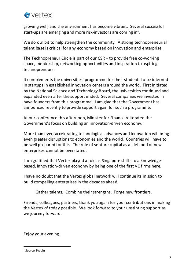 Vertex 30th Anniversary Gala Dinner Chairman Speech